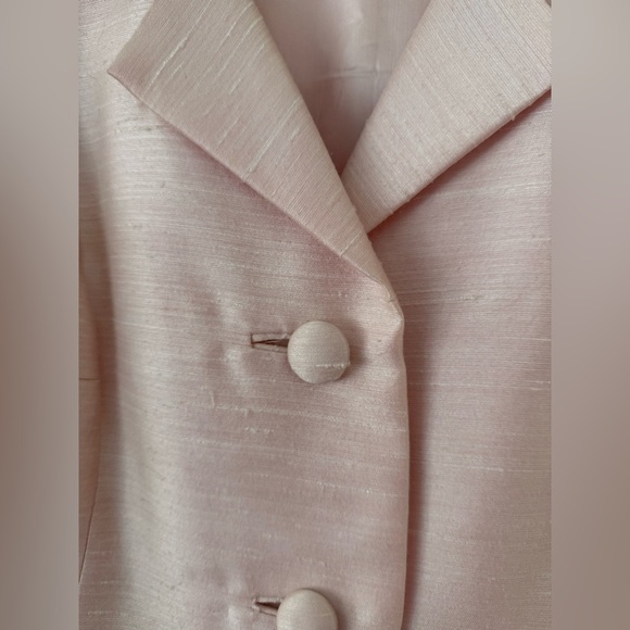 Vintage 1960s Plus Size Beaded Dress & Coat Set Raw Silk Pink Jackie O Size 16W - Picture 11 of 16